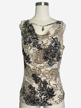 Vintage Y2K Ally B tan black paisley floral cowl neck tank sequins edgy party M